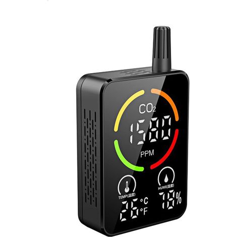 Détecteur de CO2 Moniteur de qualité de l'air Compteur de CO2 Température Humidité Capteur NDIR Compteur de dioxyde de Carbone Testeur de Concentration avec Alarme (Color : Zwart, Size : Type) (1/5)