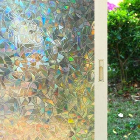 Lámina decorativa para ventanas de 44 x 100 cm – Efecto arcoíris, privacidad, 3D y resistente a los rayos UV, adhesivo electrostático sin pegamento. (1/4)