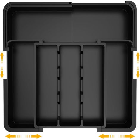 1 Organisateur Tiroir,6 Compartiments,Plastique,Noir,Extensible,Cuisine,Salle De Bain
