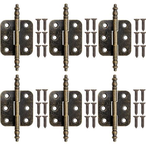 Set of 6 Vintage Bronze Hinge for Cupboard Door Decorative Iron Hinge with Screws