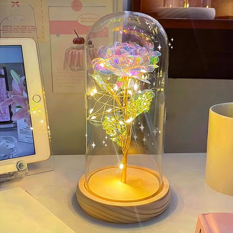 Colored Gold Rose Preserved Rose Glass Lamp (1/5)