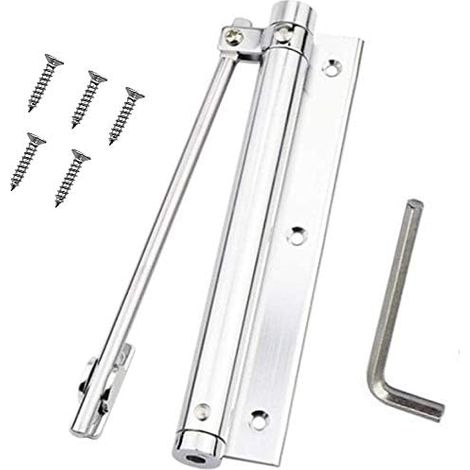 Ferme-porte monobloc en aluminium léger, léger comme une plume, à ressort, réglable, auto-montant, pour usage résidentiel et commercial (180 mm argent avec 5 vis) (1/2)