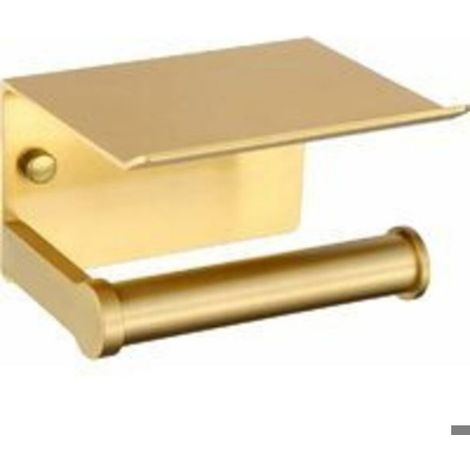 Porte-Papier Toilette - Étagère de Rangement Mural - Aluminium Doré - Auto-Adhésif ou Vis - 13 x 11,5 x 8 cm - 1 Pièce (1/5)