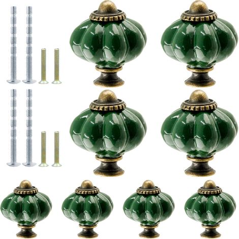 boutons de porte en céramique vert foncé en forme de citrouille – Poignées de tiroir décoratives de style vintage pour meubles, armoires, penderies et commodes (1/5)