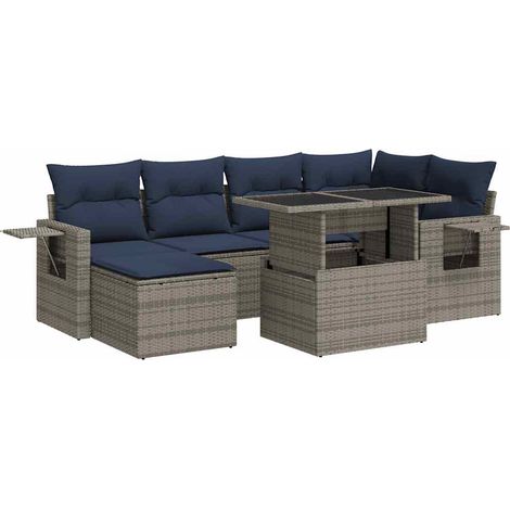 vidaXL Set Divani da Giardino 7pz con Cuscini Grigio Polyrattan Acacia (1/5)