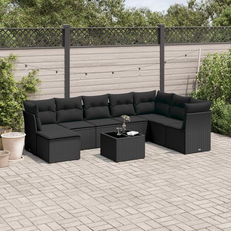 Set de sofás de jardín 8 piezas y cojines ratán sintético negro vidaXL (1/3)