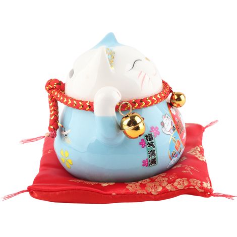 Tirelire Chat Porte-Bonheur, 11,4 cm (4,5 pouces), exquise et ravissante, porte-bonheur et bonheur, tirelire chat porte-bonheur en céramique, décoration de bureau, bleue (1/5)