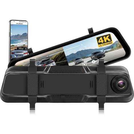 9,66" Mirror Dash CAM, Caméra Embarquée Avant pour Voiture avec écran Tactile Intégré au Rétroviseur, 4K à l'avant et 1080p à l'arrière avec Double Vision Nocturne et Grand Angle de 150°/120° (1/5)