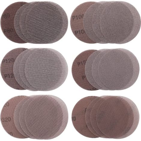 30pcs Disques Abrasifs Filet 125mm Grilles Abrasives grain P80/P100/P120/P150/P320/P600 Disques de Ponçage Papier Abrasifs pour Poncer Sans Poussière le Bois, la Peinture, le Mastic (1/4)