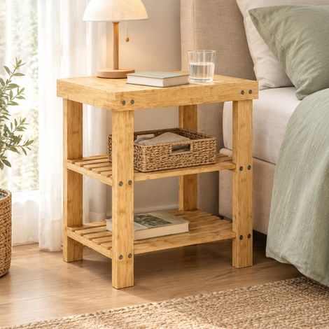 Banc à chaussures en bambou 2 étagères avec assise 50 x 28 x 45 cm naturel HAVRYA (1/5)