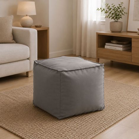 Talamo Italia Pouf Annalaura, Pouf multifunzione, 100% Made in Italy, Poltroncina relax in tessuto imbottito, Cm 45x45h45, Grigio, con imballo rinforzato (1/5)