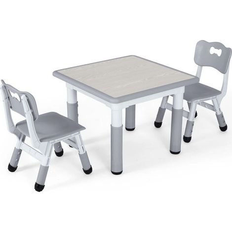 Children's table with 2 chairs – Adjustable furniture set – For eating, playing and studying – Light grey (1/5)