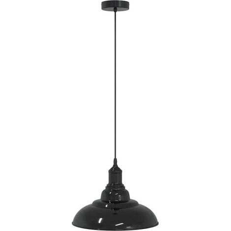 Lustre à hauteur réglable, culot E27, noir brillant, diamètre 31 cm, matériau métallique. (1/5)