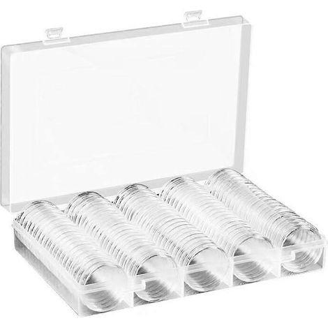 100 capsules transparentes pour pièces de monnaie, boîte de rangement et de protection.-3x3cm-Transparent (1/3)