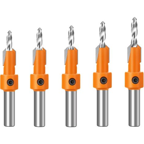 Broca avellanadora para fresado de madera, vástago de 8 mm, broca avellanadora HSS para carpintería, extractor de tornillos para demolición (5 piezas de 8 mm) (1/5)