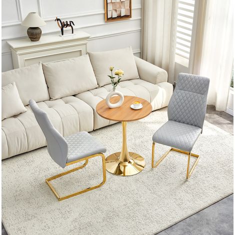 Esstisch Set mit 2 Stühlen MDF Metall in Gold Grau OKMYHOME (1/5)