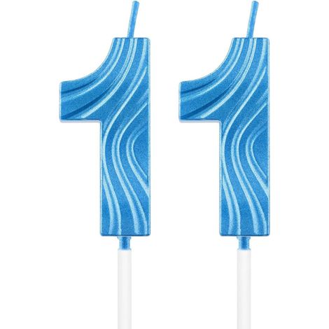 Bougie d'anniversaire numéro 11 - Bougie d'anniversaire en forme de numéro 11 - Design 3D - Bleu - Décoration de gâteau pour fête d'anniversaire, anniversaire de mariage, fête prénatale (1/5)