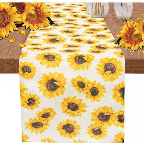 Sunflowers - 33 x 230cm Summer Tablecloth, Yellow and White - Rectangular Tablecloth (1/4)