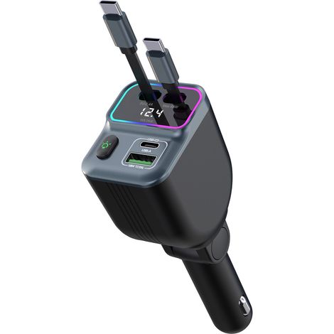 Neues GC15 Autoladegerät PD 65W mit einziehbarem Kabel, Schnellladefunktion für Apple- und Huawei-Fahrzeuge, Zigarettenanzünder, Digitalanzeige – Schnelllade-Autoladegerät mit Digitalanzeige [Dual Typ (1/3)