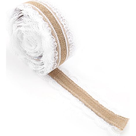 Rouleau de toile de jute 10 mètres avec bordure dentelle cœur, 6 cm de large, décoration rustique pour événements et mariages (1/5)