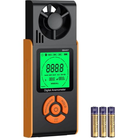 3 en 1 Anémomètre Numérique Portatif,6 Unités de Mesure,0,1m/s0,2℃ Mesure la Vitesse/Puissance/Température du Vent,Écran Rétroéclairé,MIN/MAX/AGV (1/5)