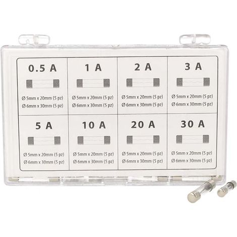 Kit 80 Fusibile Auto Moto Camper Camion Barca Tubo In Vetro 0.5A 1A 2A 3A 5A 10A 20A 30A Ø5mmX20mm Ø6mmX30mm (1/3)