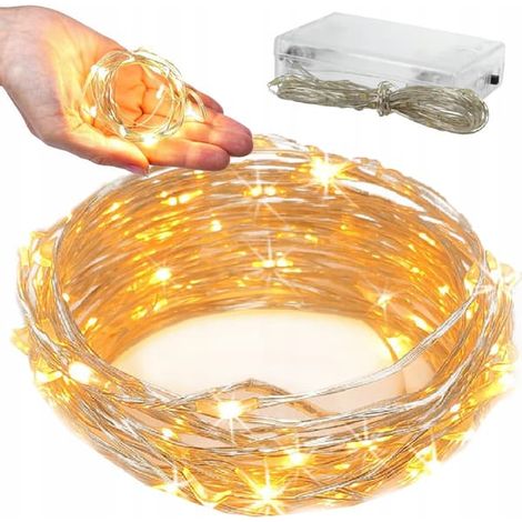 Guirlande lumineuse LED blanc chaud 10 m, alimentée par piles