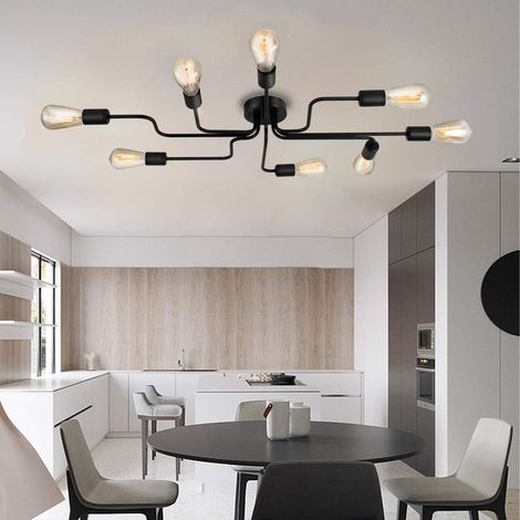 ZOLGINAH Lutres Moderne Plafonnier Industriel Vintage Suspension Industrielle en Metal Lampe Retro Luminaire Creative E27 8 Lampes Couloir salle à manger Bar Café Restaurant Loft Noir (Sans ampoule) (1/5)