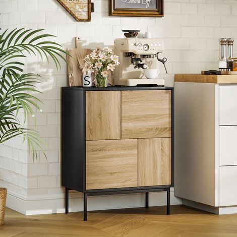 Credenza da soggiorno in stile moderno, mobile contenitore da cucina, ante a pressione e 4 scomparti, 60 x 35 x 78 cm, nero.