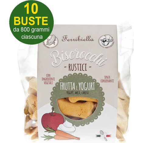 Biscotti Biscrocchi Rustici con frutta e yogurt per cani 10 buste da 800 g ciascuna