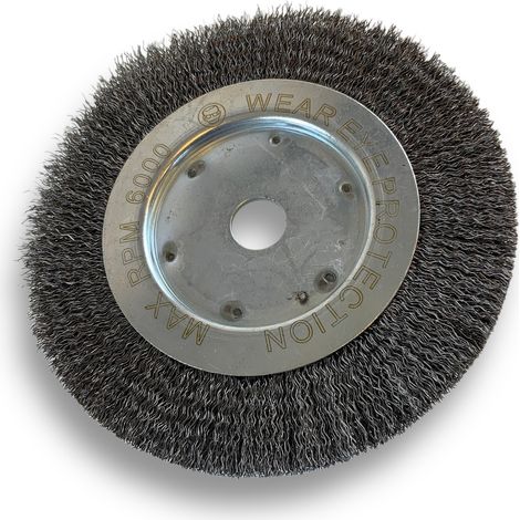Brosse circulaire ACIER  Ø 175 mm  Epaisseur 1 rang  Fil dur 0.30 mm ondulé  Alésage 20 mm + réducteur bague 16/12 mm  Touret meuleuse affûteuse ponceuse  Kibros 214176AT (1/5)