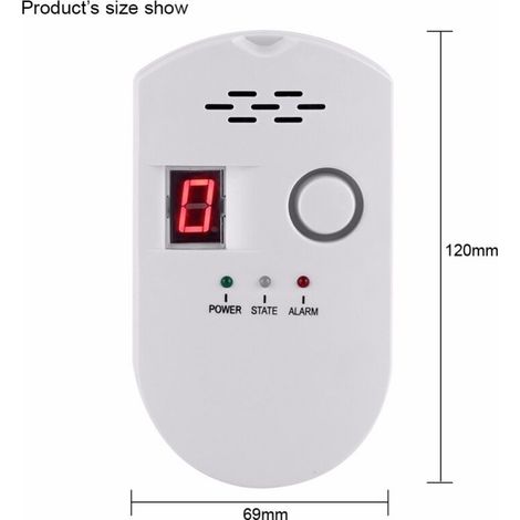 Rilevatore di gas, rilevatore di perdite di GPL/gas naturale/gas di carbonio, monitor con sensore plug-in (bianco)