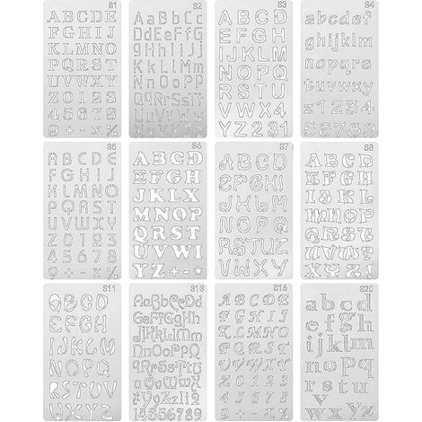 12 wiederverwendbare Alphabet-Schablonen aus Kunststoff für DIY-Zeichnungen und Sprühmalerei