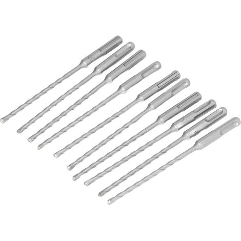 10-teiliges Set Bohrhammer-Bohrer aus 40CR-Stahl mit Hartmetallspitzen für Ziegel, Stein, Beton und Mauerwerk (1/5)