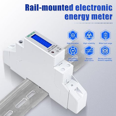 Compteur d'énergie électrique Monophasé, 60A Sortie d'impulsions 5 (60) A 1600 impédances/kWh Compteur d'énergie électrique Numérique 220V Montage sur Rail DIN Affichage LCD (1/2)
