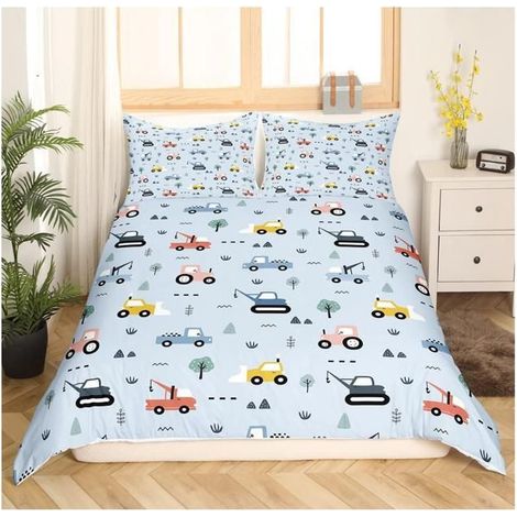 Tracteurs Housse de Couette Dessins animés Farm Equipment Trucks Parure de Lit 200x200cm Construction Car Sets Réversible - 7NE (1/4)