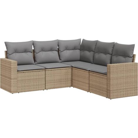 Maison Exclusive - Salon de jardin avec coussins 5 pcs beige résine tressée (1/3)