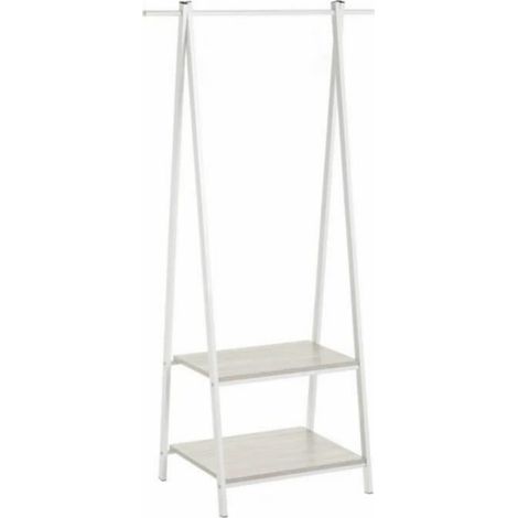 Porte‑vêtement - JUANIO - 55x45x150 cm - Blanc - MDF & métal - 1 barre + 2 étagères (1/4)