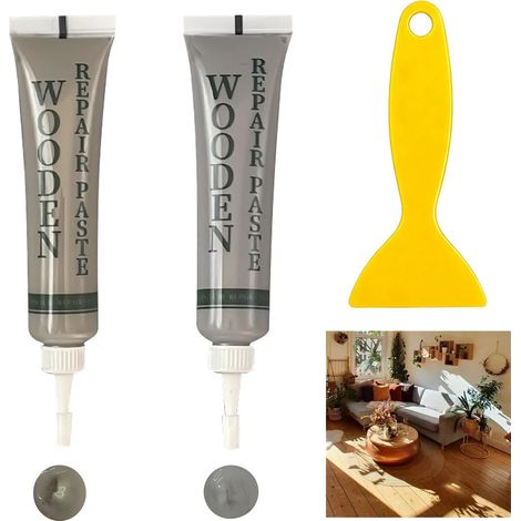 Kit di riparazione per pavimenti in laminato, riparazione del legno in 2 colori Kit di riparazione per mobili, riparazione pavimenti per graffi, crepe, fori e macchie (1/5)