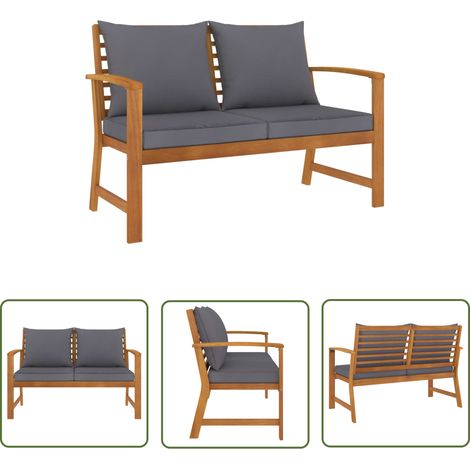 The Living Store Banc de jardin 120cm et coussin gris foncé Bois solide d'acacia - Banc De Jardin - Mobilier De Jardin - Chaise Longue - Meubles De Terrasse - Acacia (1/6)