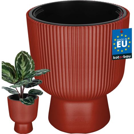 KOTARBAU® Pot de Fleur - Pot Plastique Plante Ø 29 cm - avec Bac Intérieur - Pot de Jardin - Pot de Fleur Exterieur -  H : 36 cm - PVC - Cuivré - Nervuré (1/4)