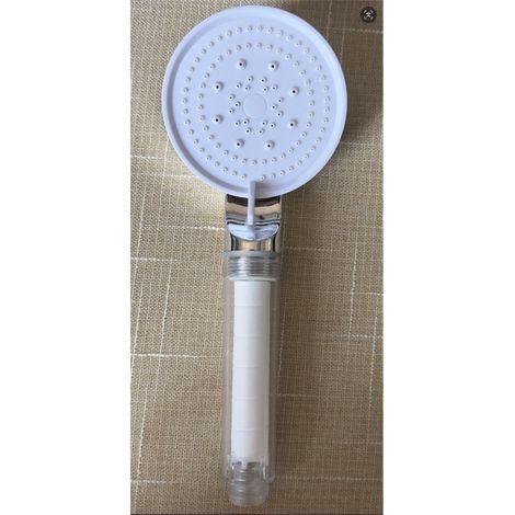 Pommeau de douche blanc multifonction 5 jets haute pression économie d'eau anti-calcaire salle de bain universel 8,5x25 cm (1/5)