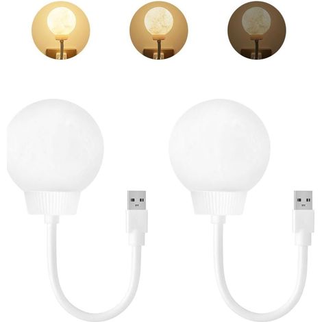 Lot de 2 lampes lune à commande vocale, veilleuse LED USB, 3 couleurs réglables, idéale pour la chambre, le bureau et la chambre d'enfant