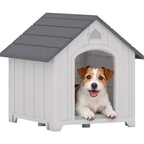Niche pour chien extérieur - PawHut - en polypropylène imperméable - ventilé, plancher surélevé - PP - 66 x 55 x 65 cm - gris clair (1/5)