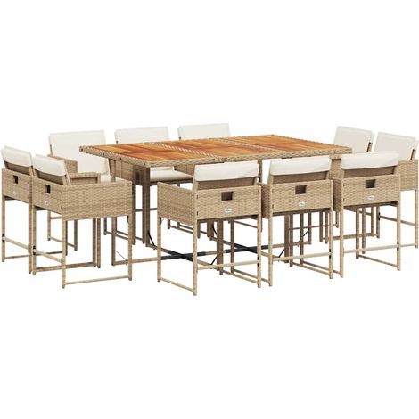 Maison Exclusive - 11-tlg. Garten-Essgruppe mit Kissen Beige Poly