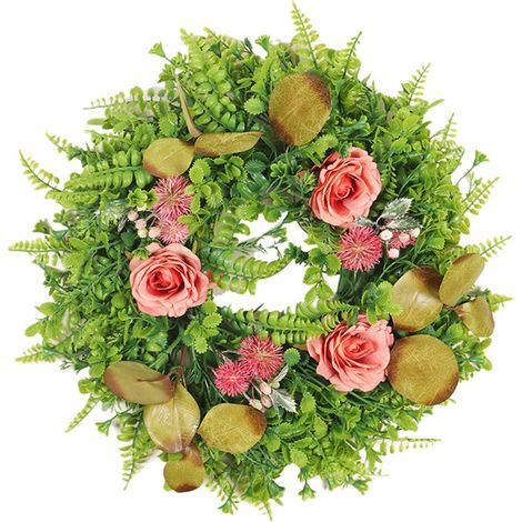 Guirlande Artificielle - Pour Porte D'Entrée Fenêtre Mur - Décoration Intérieure Extérieure - Rose Verte - Diamètre 40 cm - 1 Pièce (1/5)