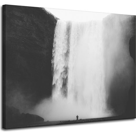 Lienzo impreso Cascada en blanco y negro 100x80 cm