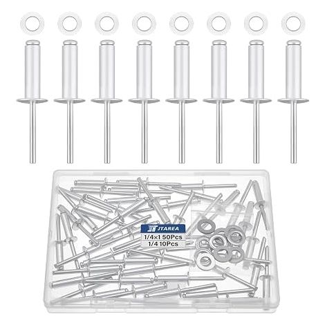 60 Pieces Aluminium Blind Rivets 6.4 × 25 mm Washers Open End Rivet Pop Rivets Large Head Silver (1/4)