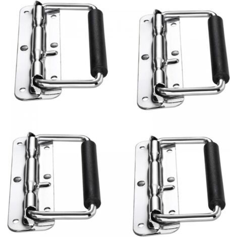 4pcs Poignées de Caisse Pliantes, Poignée Pliante à Ressort, Poignée pour Valise, Flight Case, Mallette à Outils, Mallette de Camping, Boîte à Haut-Parleur, Boîte à Outils (Argent, 110mm) (1/4)
