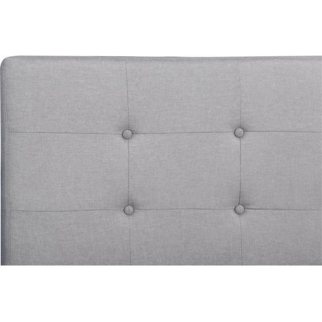 Idimex – Lit simple gris 120x190 cm – Tête de lit capitonnée – Structure en tissu polyester – Pieds en bois chêne – Sommier à lattes inclus